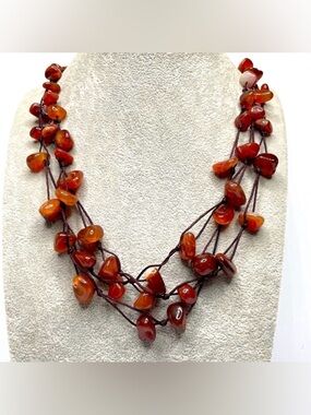Stunning Carnelian Agate Gemstone Knotted Multi Layer Boho Necklace Statement